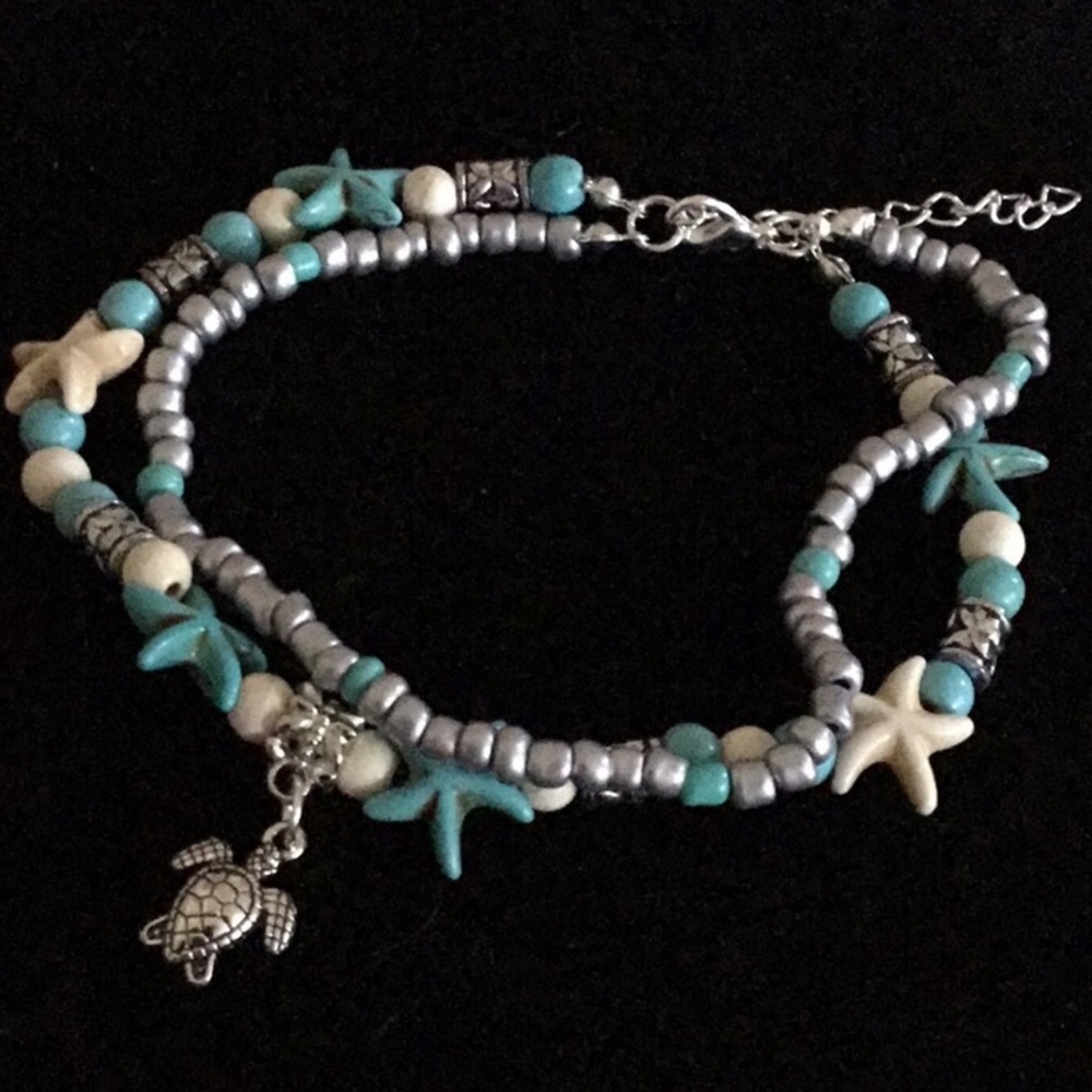 Boho Turquoise & Silver Ankle Bracelet - Picture 4 of 6